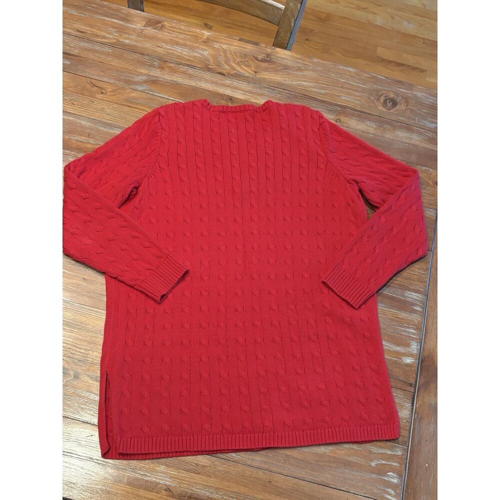 Lauren Ralph Lauren Sweater Womens 1X Red Cable Knit Cotton V Neck Pullover - Picture 10 of 13